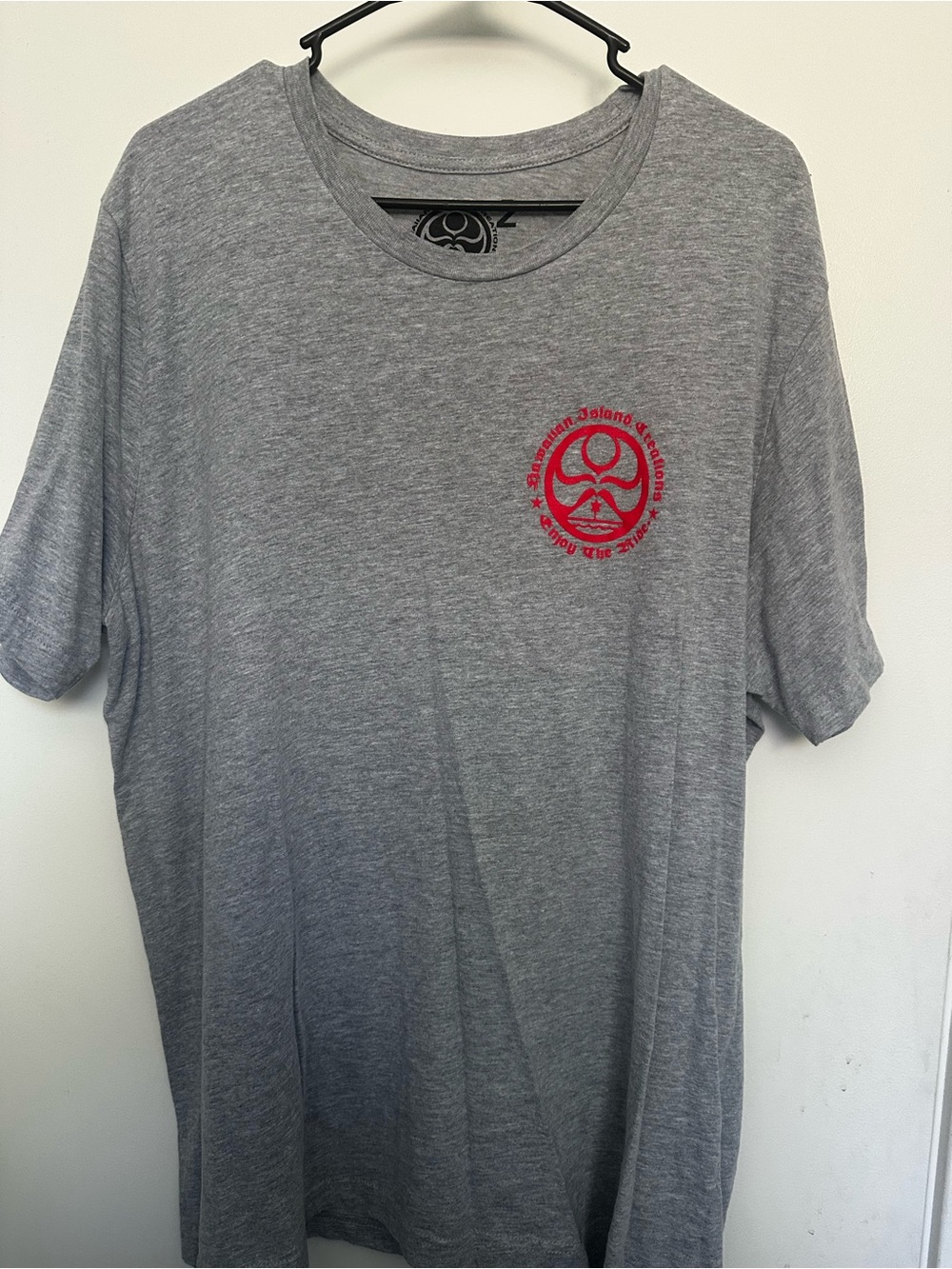 Men's Grey Short-Sleeve Tee with Red Chest Emblem